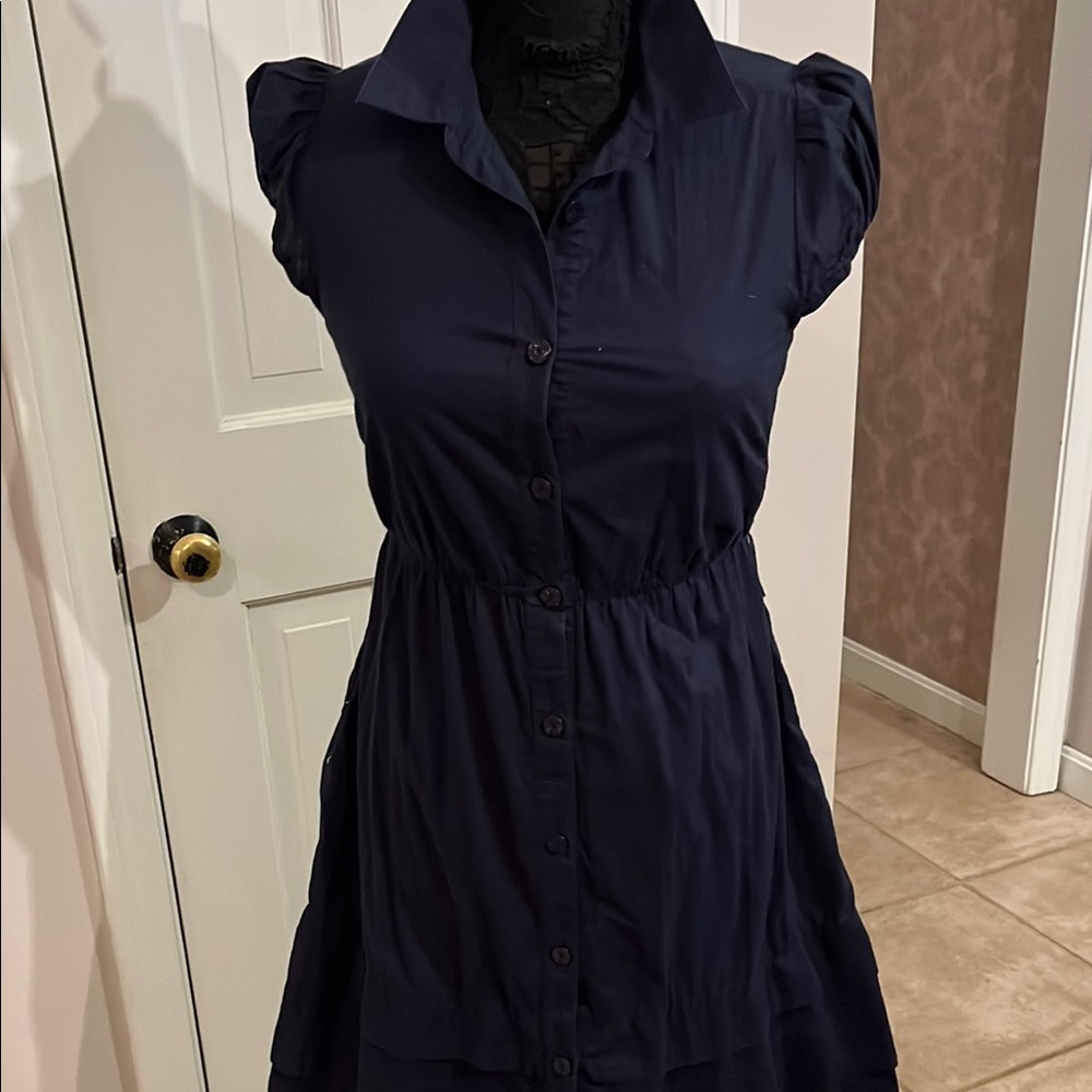 Maeve anthropology, Blue Smocked Ruched Polo Collar Dress